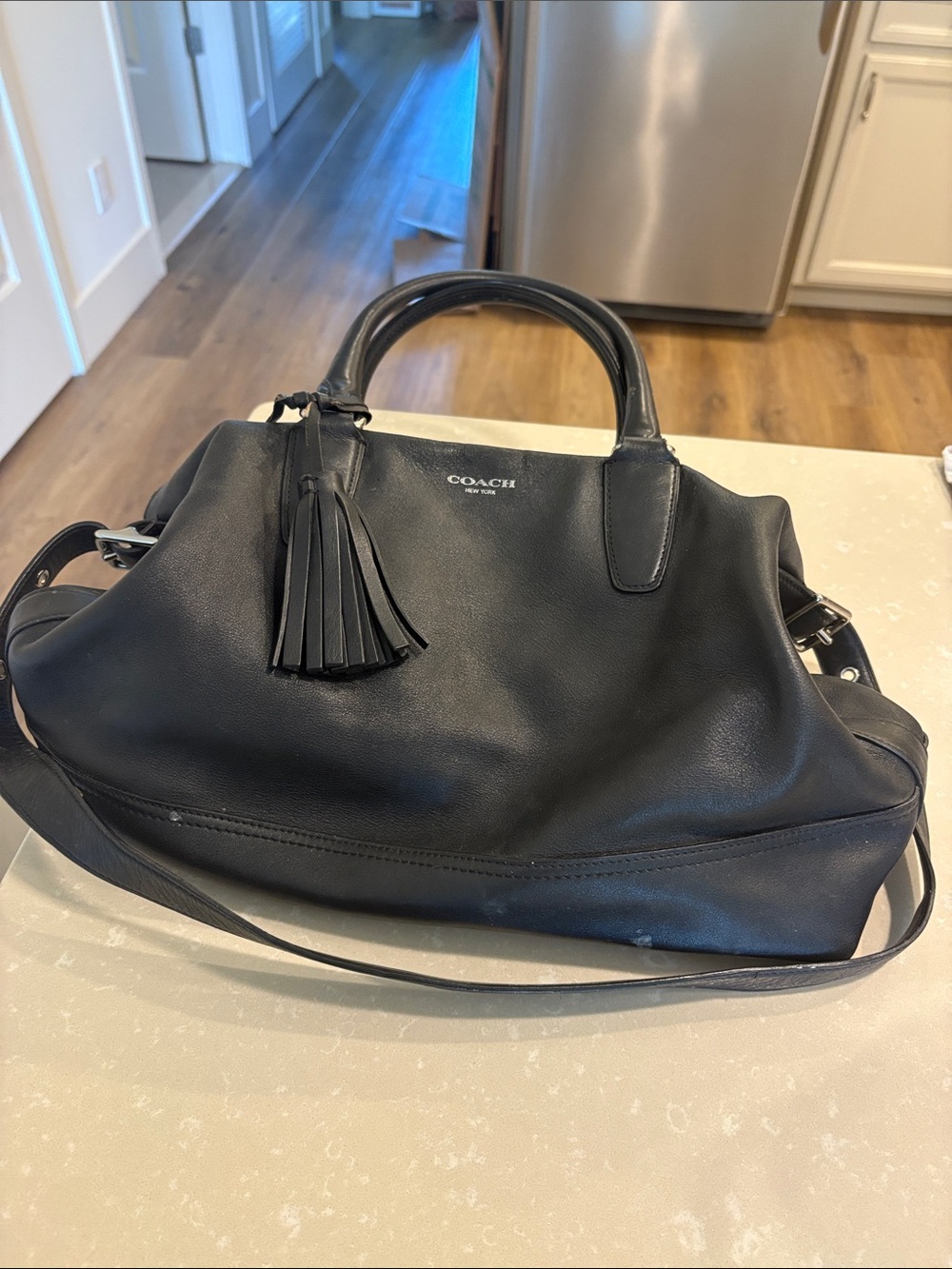 Coach Black Leather Satchel with Tassel Accent